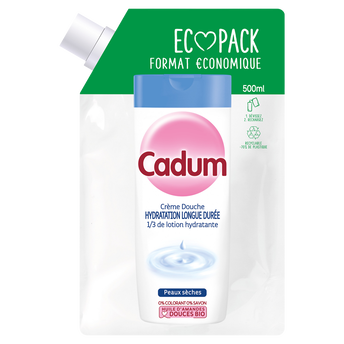 Image de Crème douche CADUM hydratation longue durée huile d'amandes douce bioecopack -78% de plastique