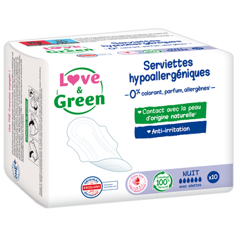 Image de Serviettes hygiéniques nuit hypoallergéniques LOVE&GREEN