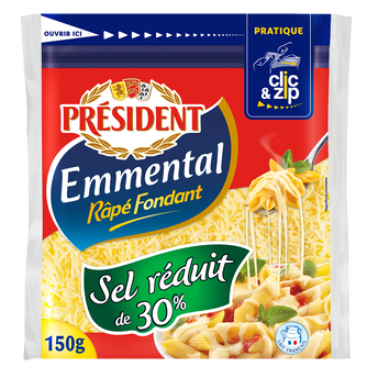 Image de Emmental râpé réduit en sel PRESIDENT