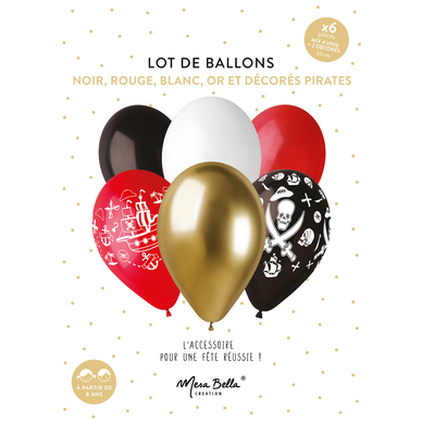 Ballon MESA BELLA Pirate x6-coloris assortis:noir/rouge/or/blanc