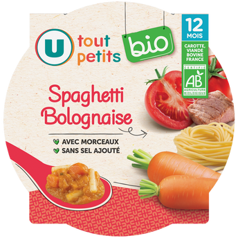 Image de U TOUT PETITS BIO
Plat bébé assiette spaghetti bolognaise dès 12 mois, 230g origine