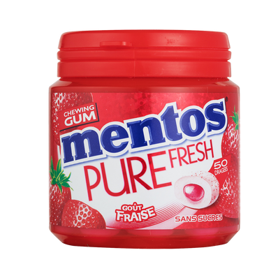 Chewing-gum sans sucre pure fresh goût fraise MENTOS, boîte de 50