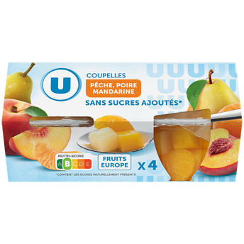 Image de U
Coupelles pêche,poire et mandarine sans sucre ajoutés  x4