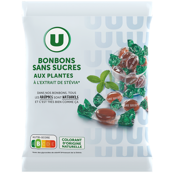 Image de U
Bonbons aux plantes et à l'extrait de stevia sans sucre  sachet de