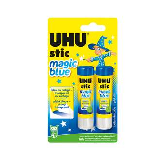 Image de UHU Stic Magic blue - Bâtons de colle, bleue au collage et transparente au séchage, 2x