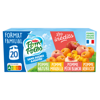 Image de Compotes Gourdes Sans Sucres Ajoutés Pomme, Pomme Mirabelle, Pomme Abricot, Pomme Pêche Les Inédits POM'POTES