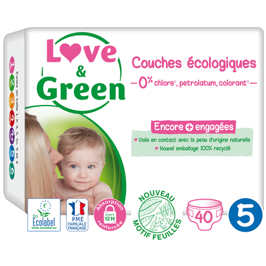Couches sensitives et écologiques taille 5 LOVE&GREEN, 40 - Super U, Hyper  U, U Express 