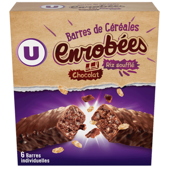 Image de U
Barres de céréales enrobées de chocolat au riz souflé 6 unités
