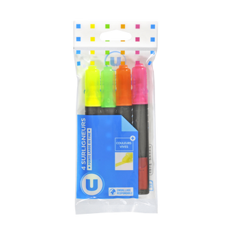 Image de U
Surligneurs fins 4 coloris assortis: jaune, orange, vert