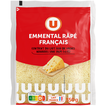 Image de U
Emmental rapé français pasteurisé sans ogm 29%MG - Sachet zip
