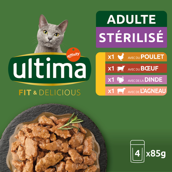 Image de Sachets fraîcheur pour chats stérilisés poulet/dinde/boeuf&agneau ULTIMA