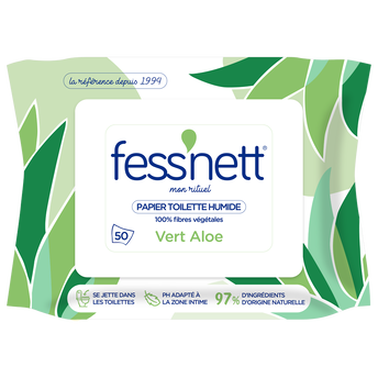 Image de Lingettes de papier toilette humidifié vert parfum ylang pour peaux normales FESS'NETT