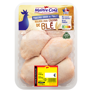 Maître Coq Haut De Cuisse De Poulet Blanc Nourri Au Blé, Maitre Coq, France, Barquette Sous Atmosphère, 750g