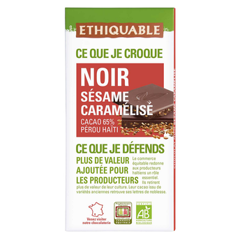 Image de ETHIQUABLE - Chocolat noir sésame caramélisé BIO - la tablette de