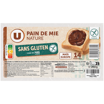 Image de U SANS GLUTEN
Pain de mie nature sans gluten sans lactose
