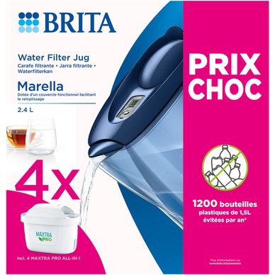 Carafe filtrante BRITA MARELLA bleu+4 filtres maxtra pro - Super U, Hyper  U, U Express 