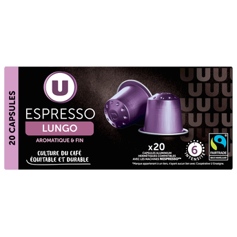 Image de U
Café capsules ESPRESSO LUNGO N°6 - compatible NESPRESSO