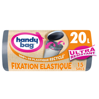 Image de Sacs poubelle poignées fixation élastique 80% plastique recyclés HANDYBAG 20L