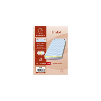 Image de Fiche perforée Bristol EXACOMPTA, 14,8x21cm, 100 unités, coloris assortis