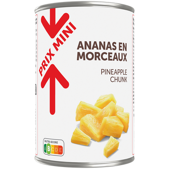 Image de Ananas au sirop léger morceaux PRIX MINI, boîtee 3/4
