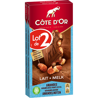 Image de Chocolat au lait amandes caramélisées CÔTE D'OR, 2 tablettes de