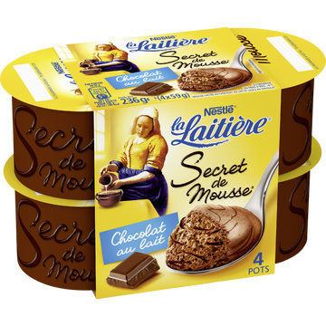 Nestlé Secret De Mousse Chocolat Au Lait La Laitiere - 4 Pots De 59g