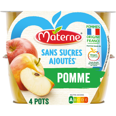 Compote pomme nature sans sucres ajoutés BIO, Materne (8 x 100 g