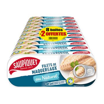 Saupiquet Filets De Maquereaux Au Naturel Saupiquet, 8x176g + 2 Offerts