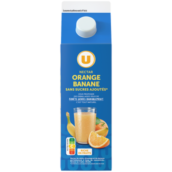 Image de U
Nectar orange/banane sans sucres ajoutés brique