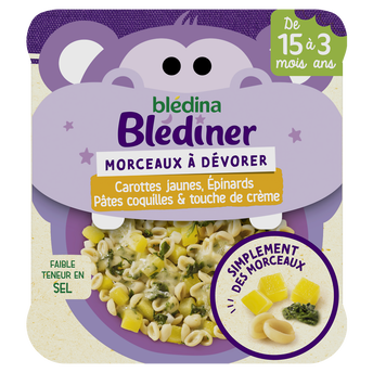 Image de Plat bébé carottes épinards pâtes crême dès 15 mois BLEDINER BLEDINA