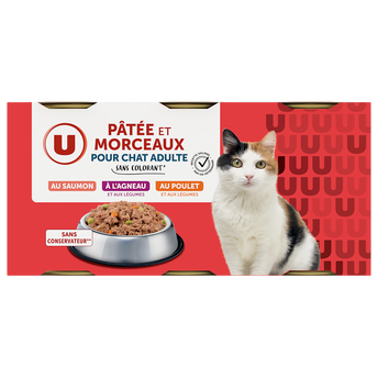 Image de U
Boîte pour chat Pâtée et morceaux agneau, saumon MSC, poulet pour chat