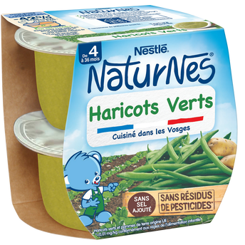 Image de Petits pots bébé haricots verts NATURNES, dès 4/6 mois, 2 bols de