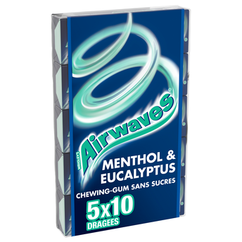 Image de Chewing gum sans sucre menthol eucalyptus AIRWAVES, 5x10 dragées