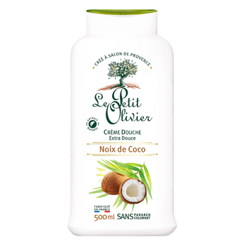 Image de Crème de douche extra douce à l'extrait naturel de noix de coco LE PETIT OLIVIER, flacon de