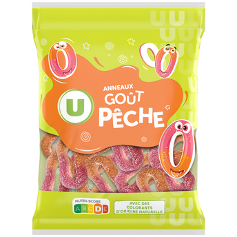 Image de U
Bonbons gélifiés anneaux pêche - sachet