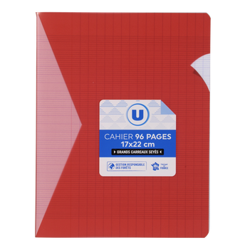 Image de U
Cahier piqure 17x22 96p grands carreaux polypro