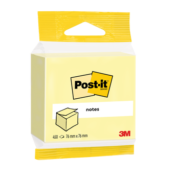 Image de POST-IT, 76x76mm, jaune, cube de 450 feuilles