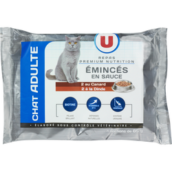 Les Eminces Pour Chat Adulte Au Canard Et A La Dinde U 4 Sachets De 85g Super U Hyper U U Express