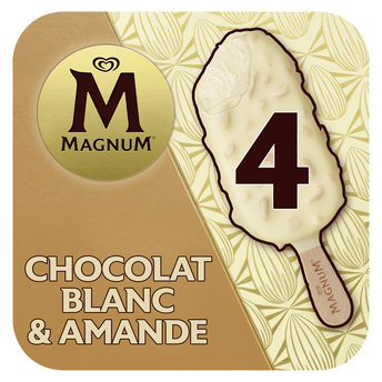 Image de Bâtonnets glacés MAGNUM chocolat blanc amande - x4
