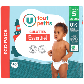 Image de U TOUT PETITS
Couches-Culottes essentiel t5 12/18kg, ecopack