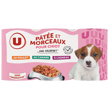 Canard Aliment Pour Chiot Pâtée Et Morceaux Agneau, Poulet, Canard U, Boite 3x400g