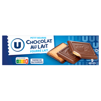 Image de U
Biscuits petit beurre fourrés au lait nappés chocolat au lait - Paquetde