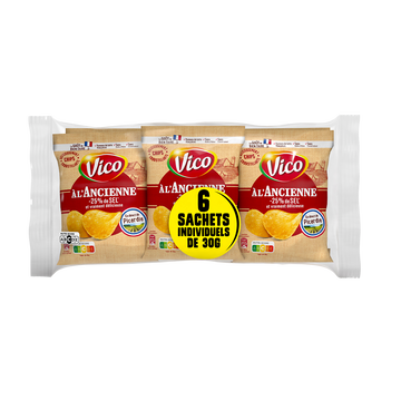 Vico Chips À L'ancienne Au Sel Fin Vico, 6 Sachets De 30g
