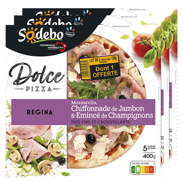 Sodeb'O Dolce Pizza Regina Pâte Fine,mozzarella,jambon Cuit Standard,champignons, Roquette Sodebo X3 Dont 1 Offerte 1200g