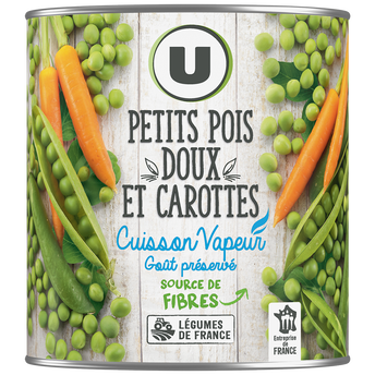 Image de U
Petits pois doux et carottes Cuisson vapeur - Boîte de 530g net