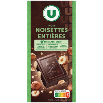 Image de U
Chocolat noir et noisettes entières  Tablette de