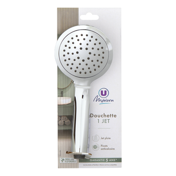 Image de U MAISON
Douchette 1 jet diamètre 100mm chrome-jet pluie- anti calcaire-raccordM1/2 15x21