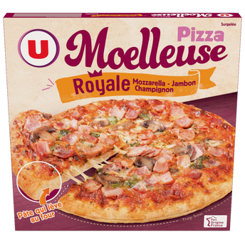 Image de U
Pizza surgelée moelleuse Royale fromage jambon champignons