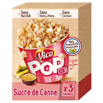 Image de Pop corn micro-ondable pop sucré sucre de canne, VICO