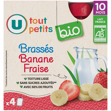 Gourdes Bébé banane fraise yaourt dès 10 mois, 4x85g - Super U, Hyper U, U  Express 